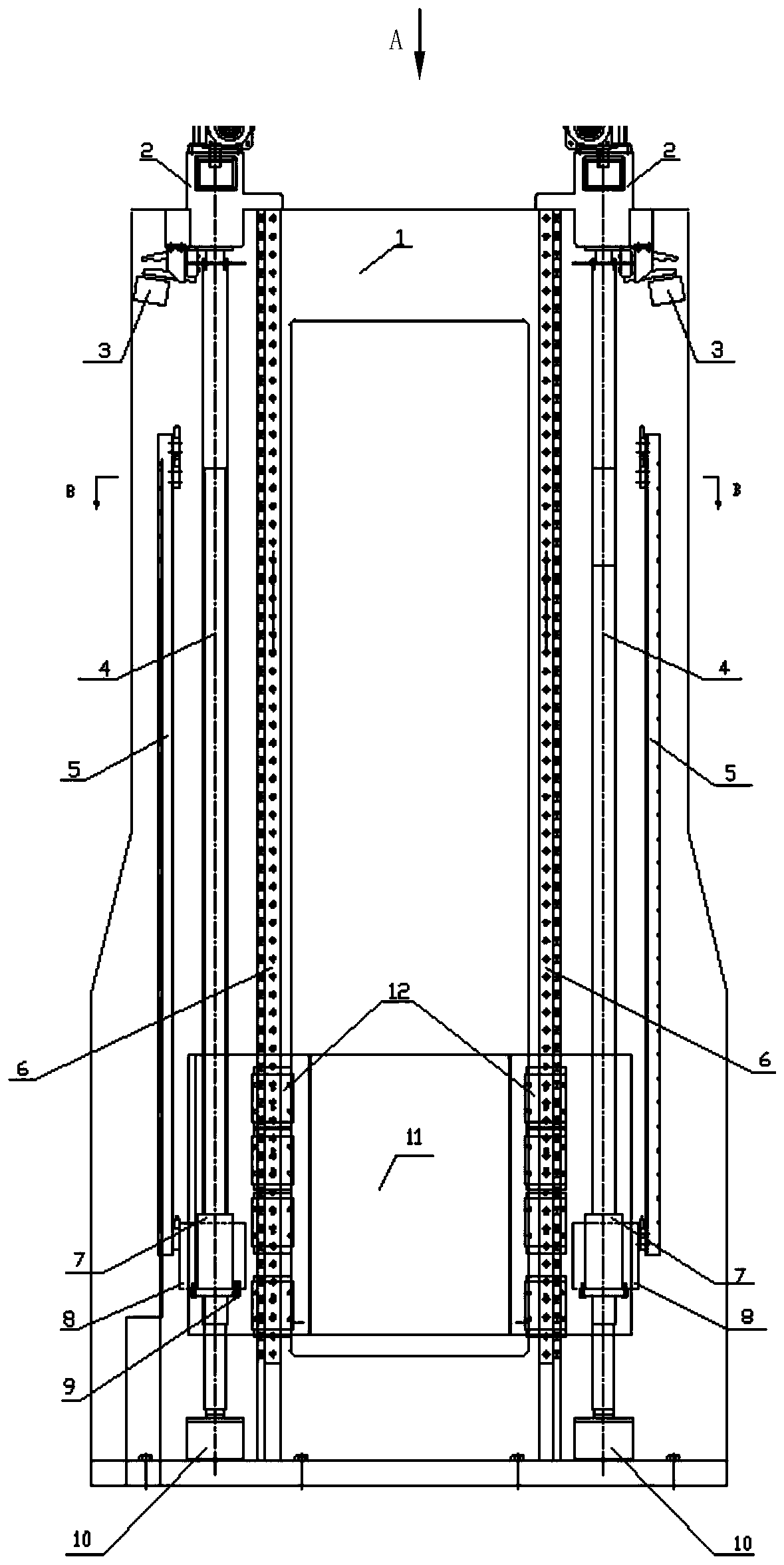 Four-screw drive system for vertical axis of CNC milling and boring machine