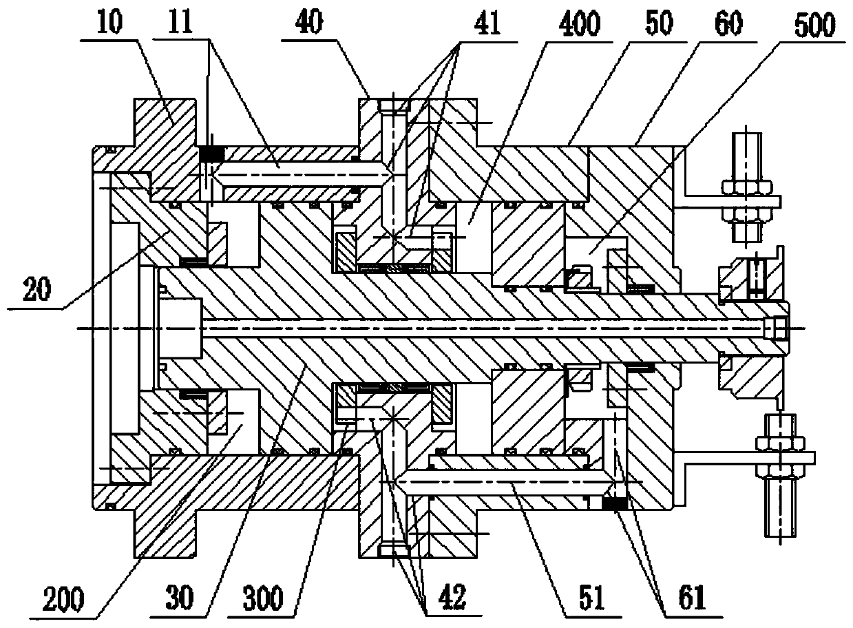 Two-piston and four-chamber supercharged tool release oil cylinder