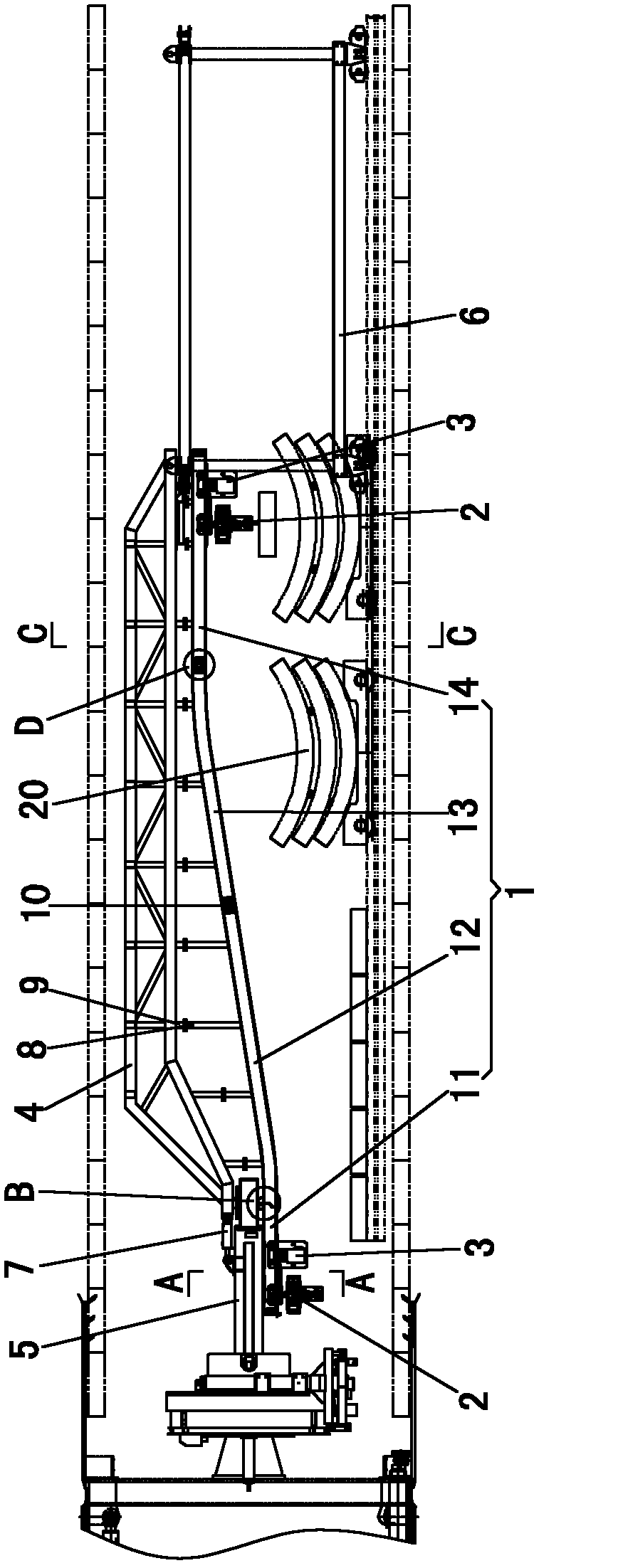 Tube segment shipping and trolley towing integrated device of shield machine