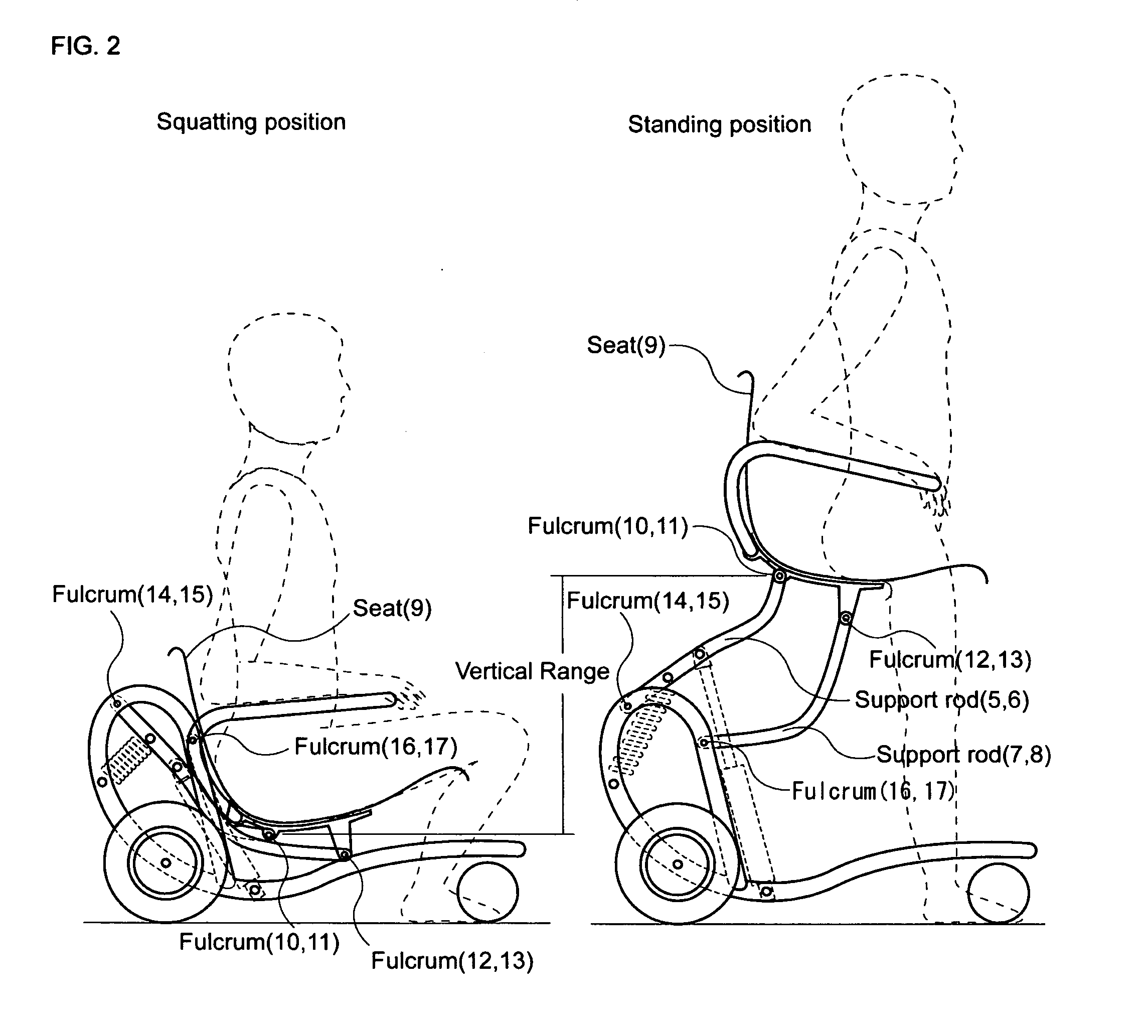 Electric wheelchair equipped with a raising/lowering function