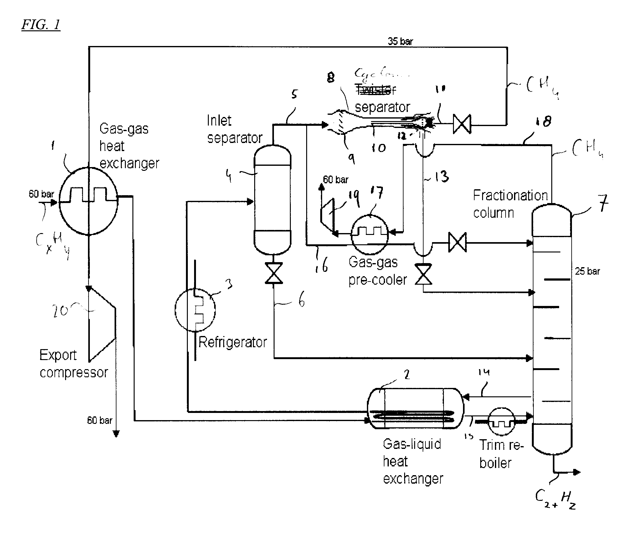 Method and System for Cooling a Natural Gas Stream and Separating the Cooled Stream Into Various Fractions