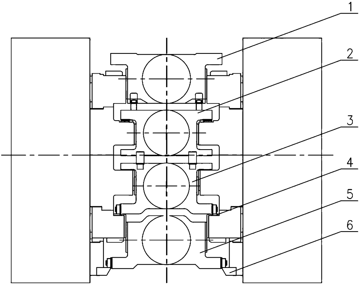 Six-roll mill with upper middle roll capable of being rapidly changed, and roll changing method