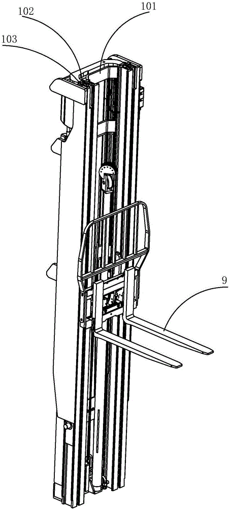 Fork lowering device and fork descent method of electric forklift
