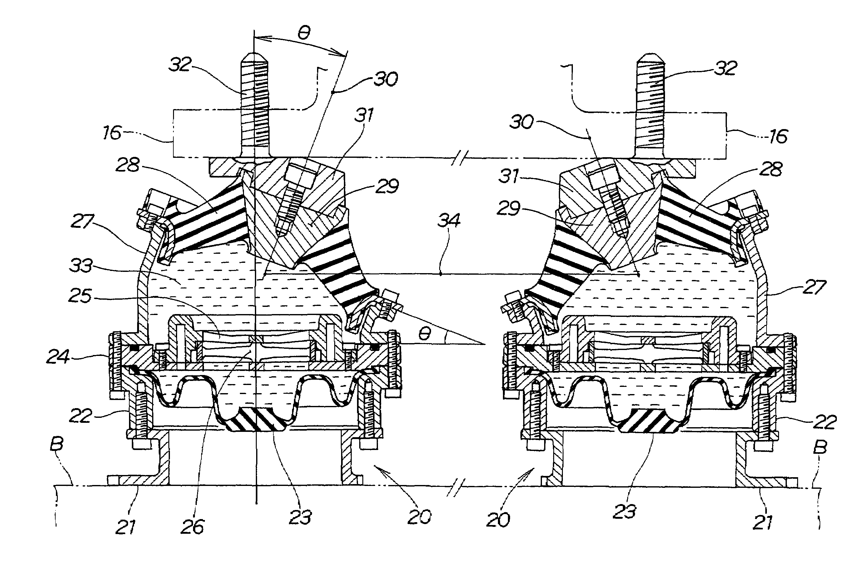 Support structure for transversal engine