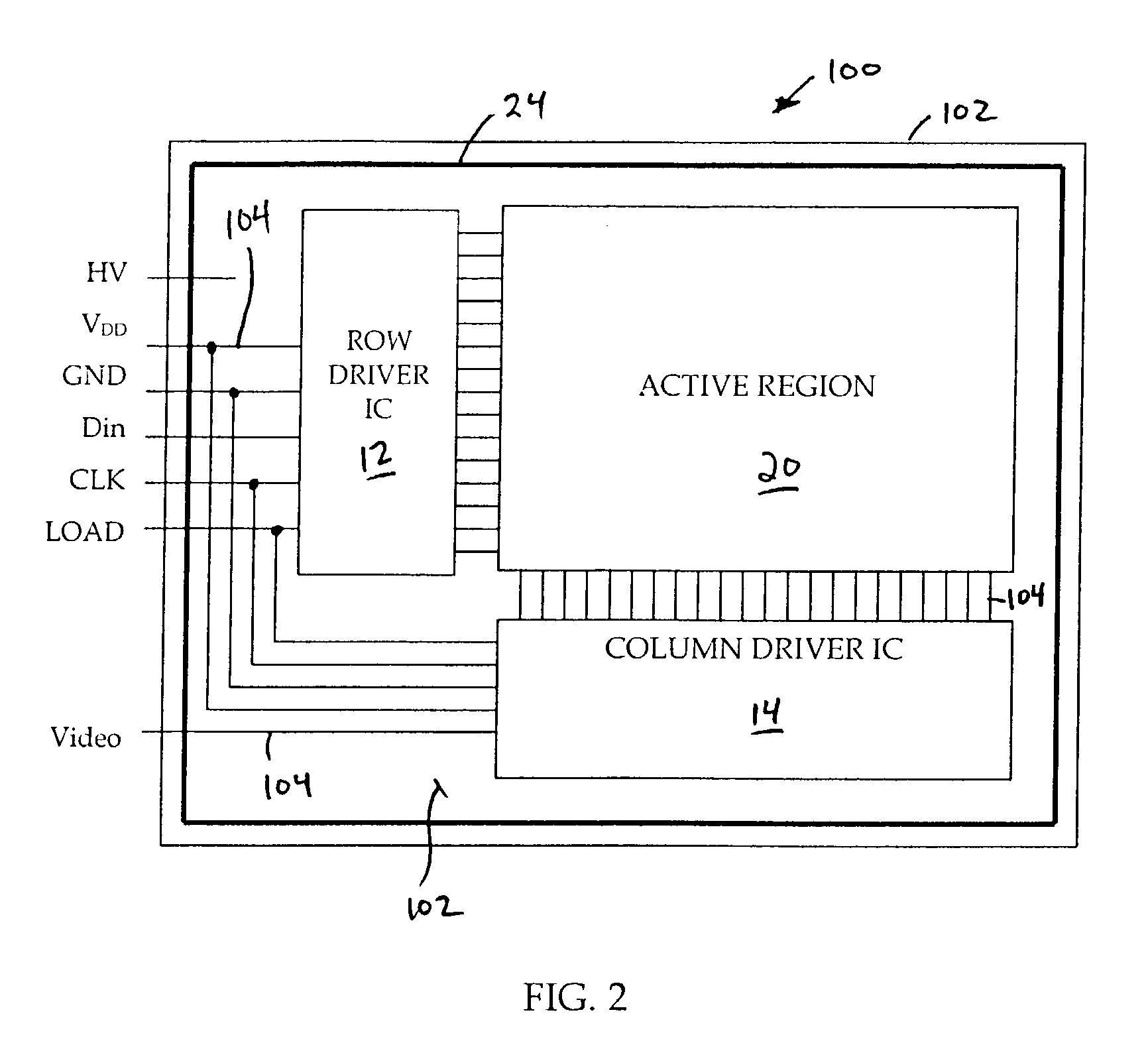 Image display device incorporating driver circuits on active substrate and other methods to reduce interconnects
