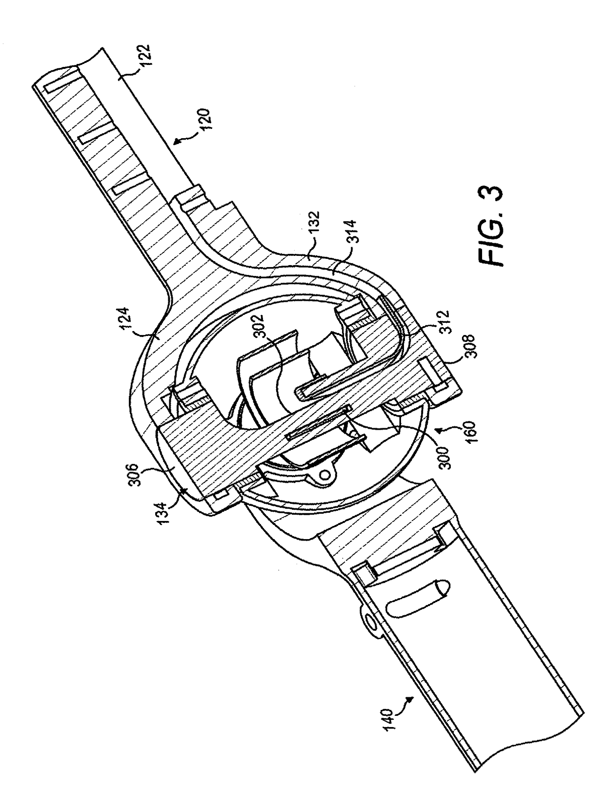 Mechanical link with single coil flexible member accommodating multiple-axis rotation