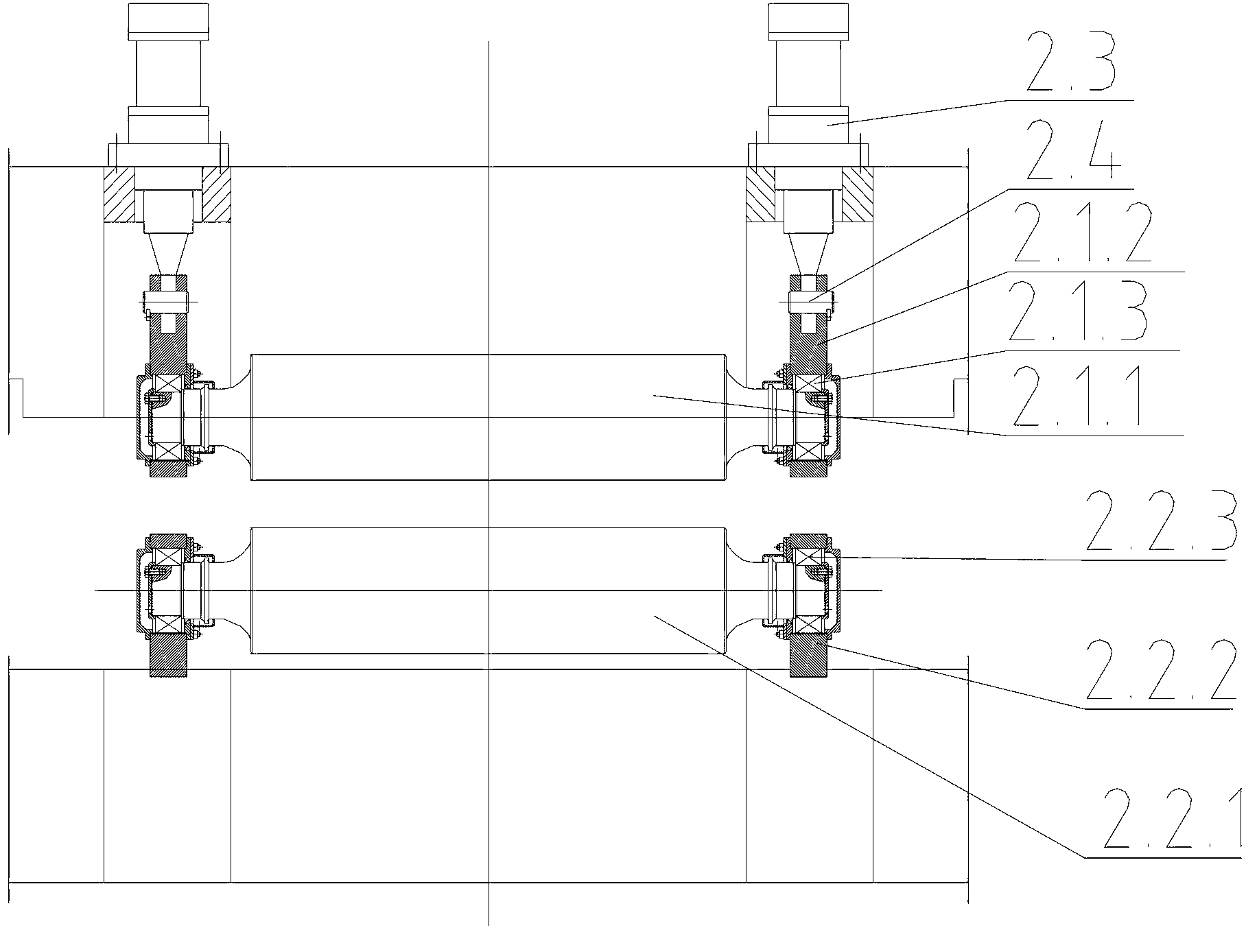 Two-roll vertical roll mill provided with hydraulic horizontal press rolls