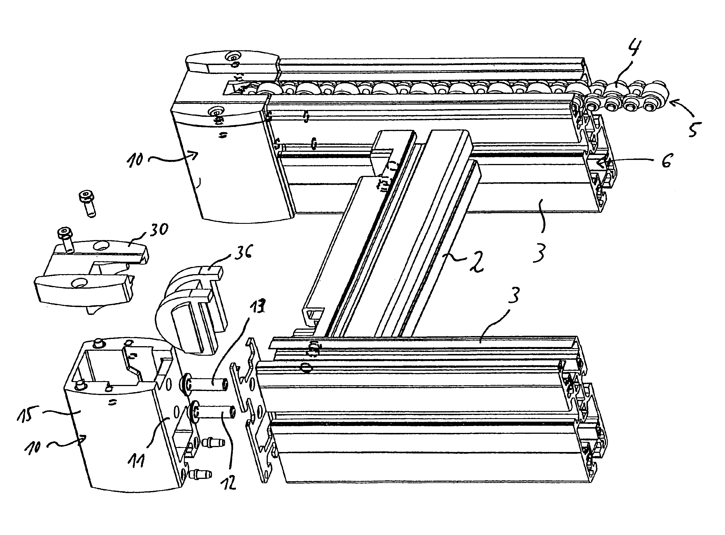 Redirecting device for a conveying means located on a conveying section