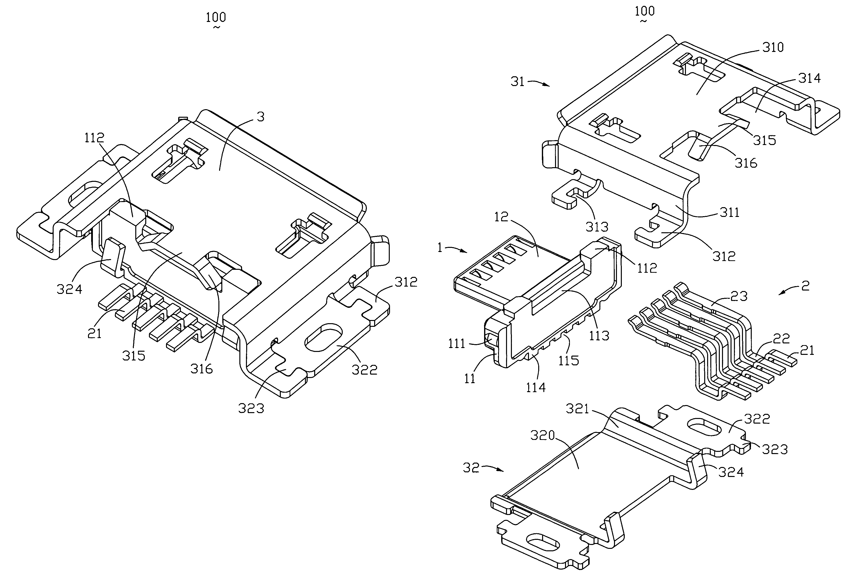 Low profile receptacle connector straddle-mounted on the PCB