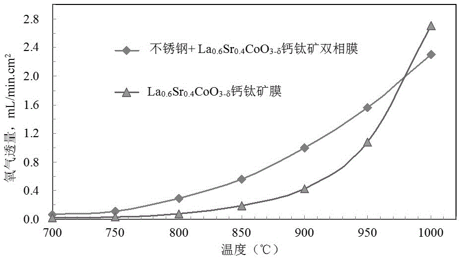 Stainless steel doped perovskite ceramic dual-phase composite hollow fiber oxygen permeable membrane and preparation method thereof