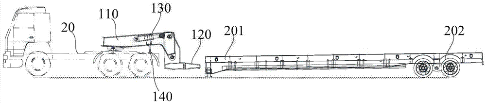 Low-flat-bed semi-trailer and traction structure and cargo carrying platform thereof