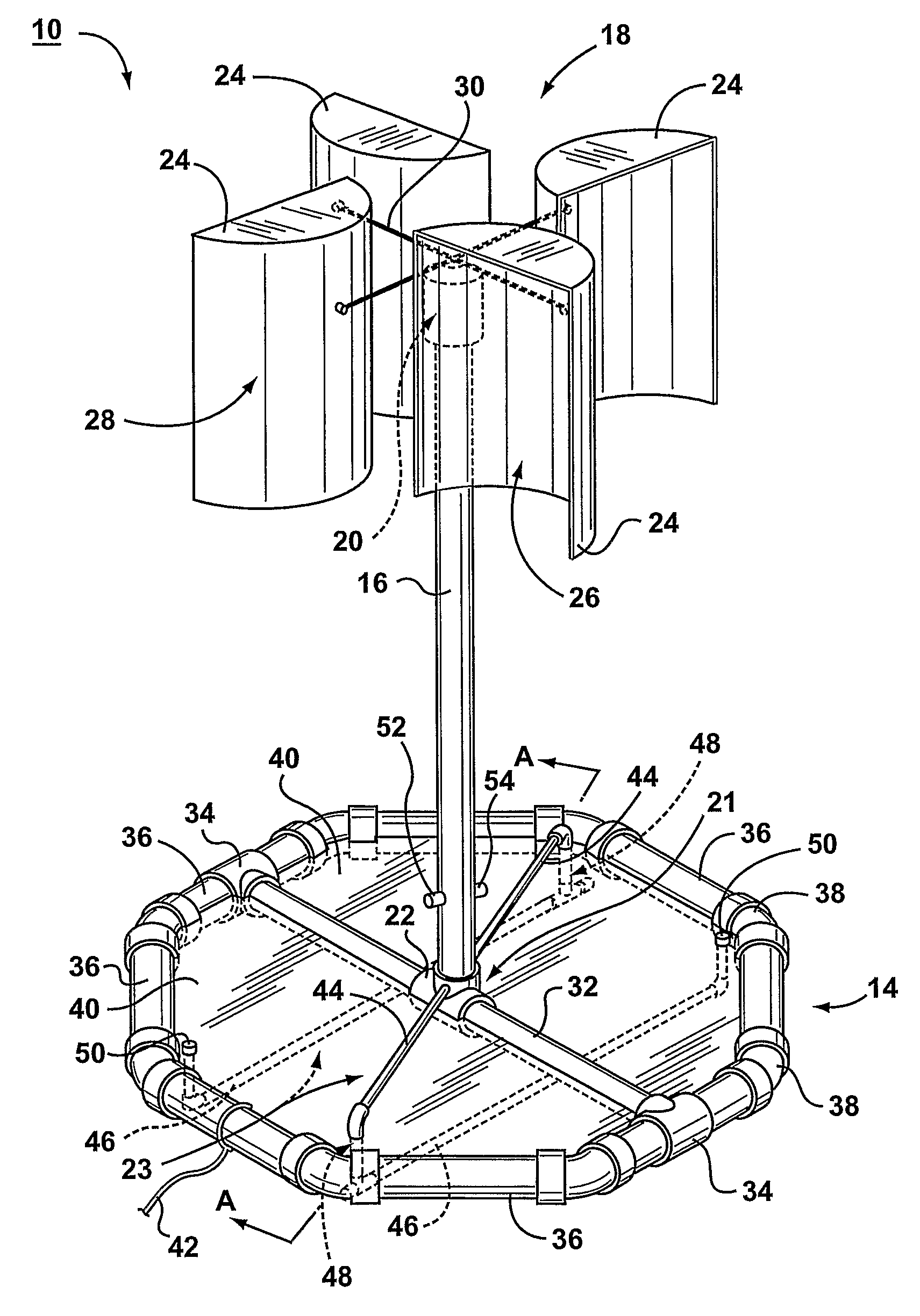 Apparatus for production of hydrogen gas using wind and wave action