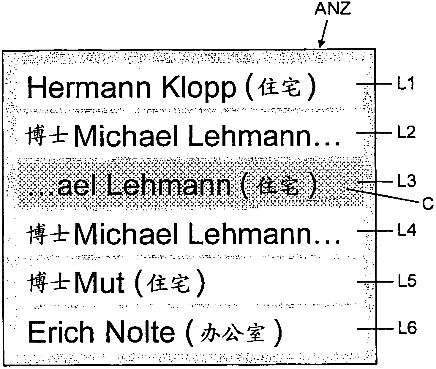 Method and processor for representing information on a display device of a vehicle