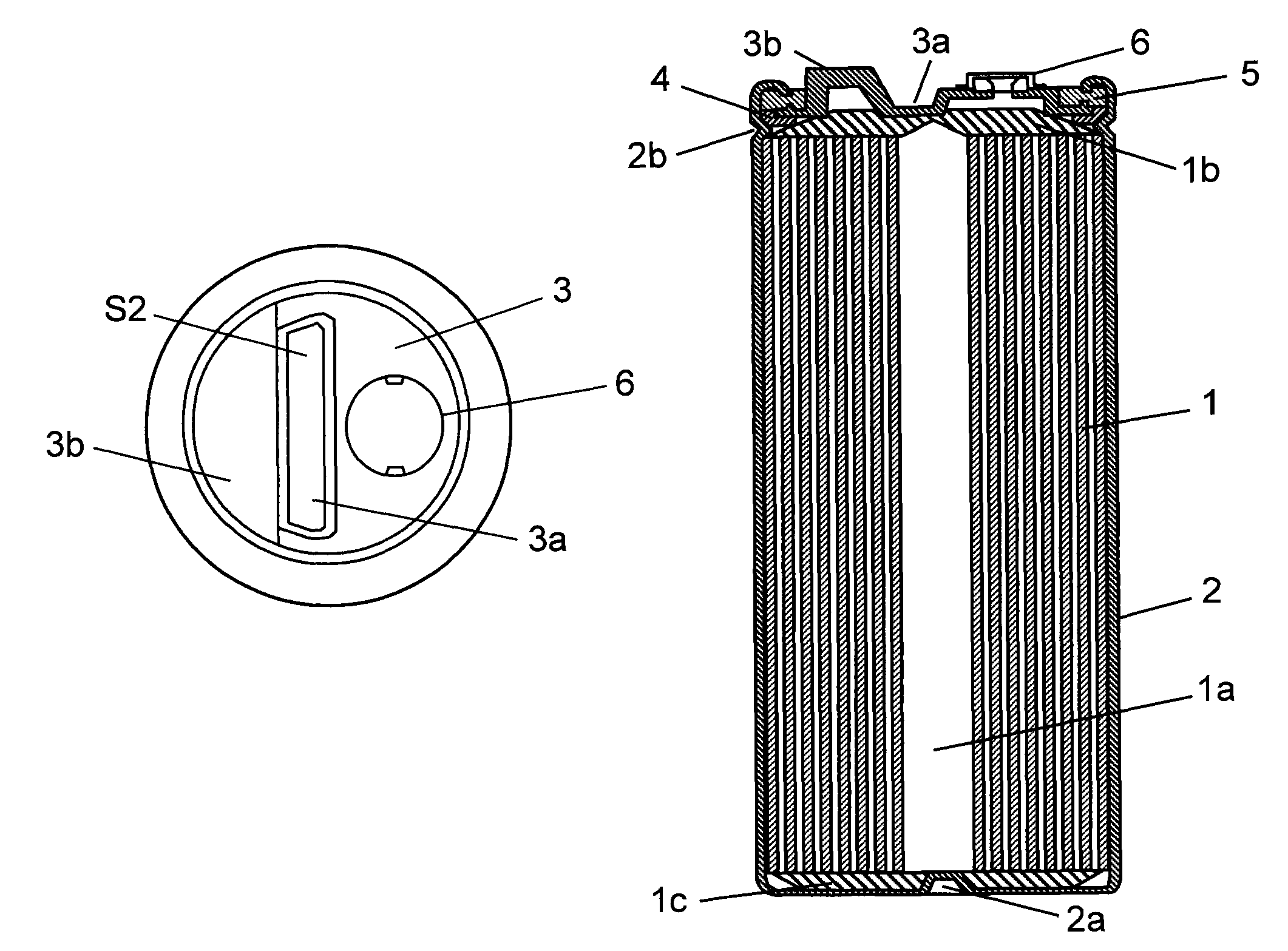 Capacitor with defined terminal plate and housing joint areas