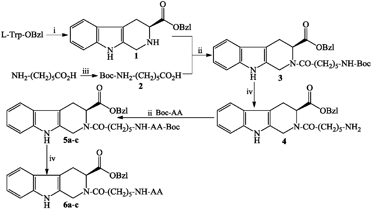 Side chain protected aminoamido n-hexanoyl carboline carboxylic acid benzyl ester, preparation, activity and applications thereof