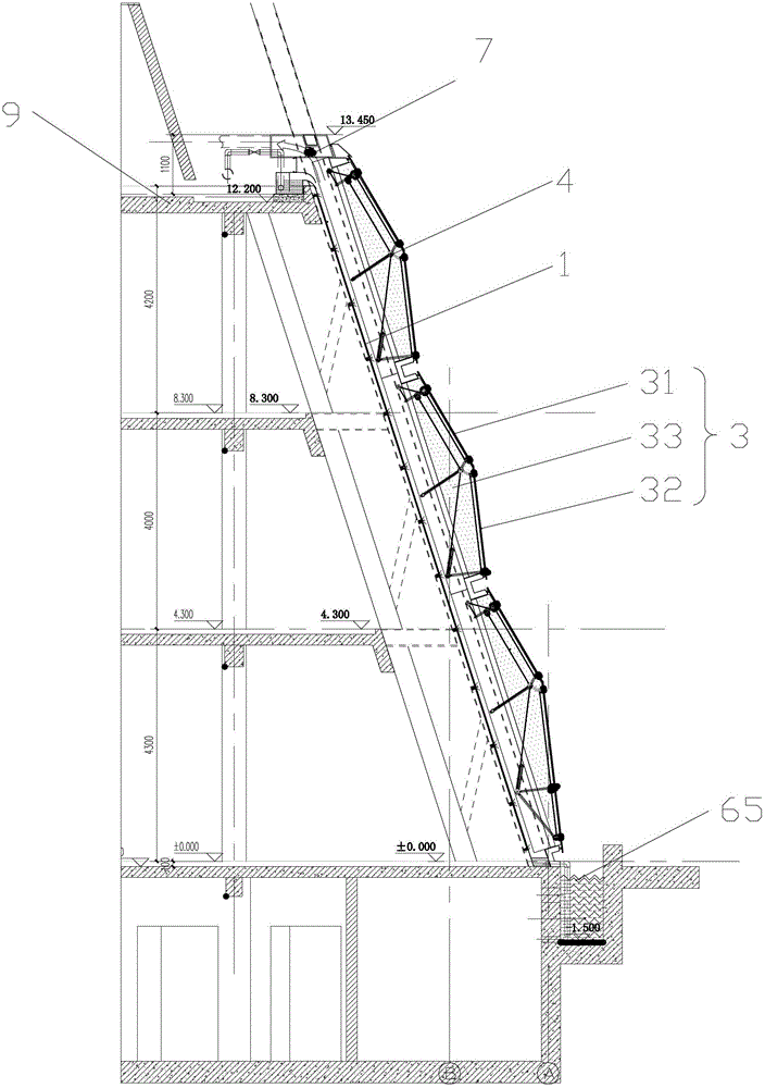 Water curtain solar respiration type curtain wall system and usage method thereof