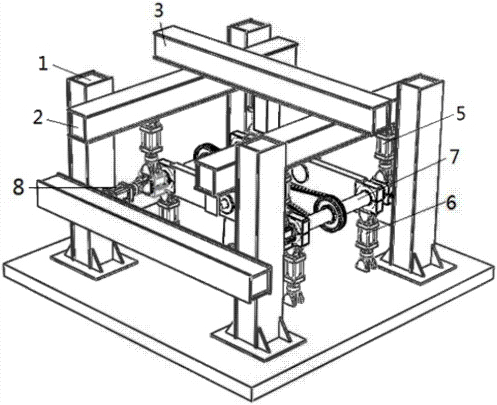 High-frequency vibration test bed for axle-end bearing of double-axle and double-rotation railway vehicle