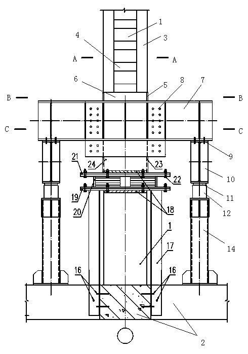 Building column-truncating, replacing and seismic-isolating support construction method and supporting device