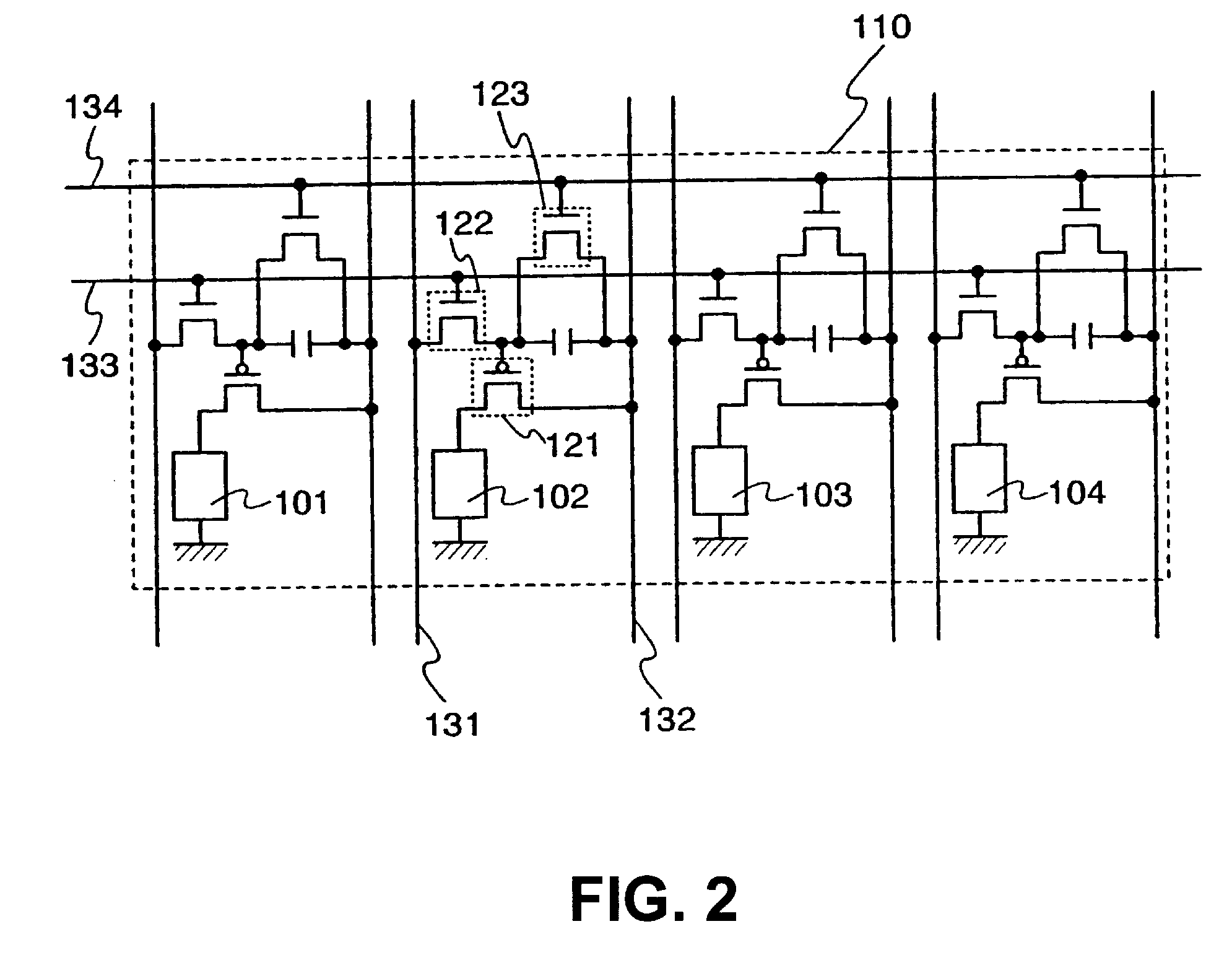Light emitting device with specific four color arrangement