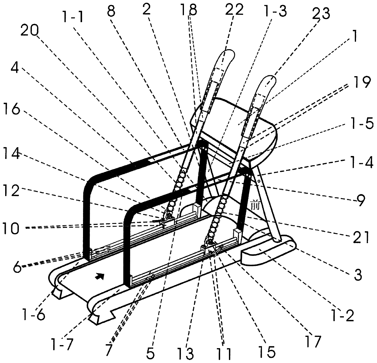Rod-holding and backward walking machine with sliding base as well as mounting and use methods of rod-holding and backward walking machine
