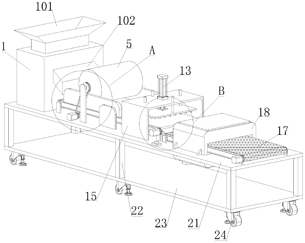 Leavened cake production device and preparation method thereof