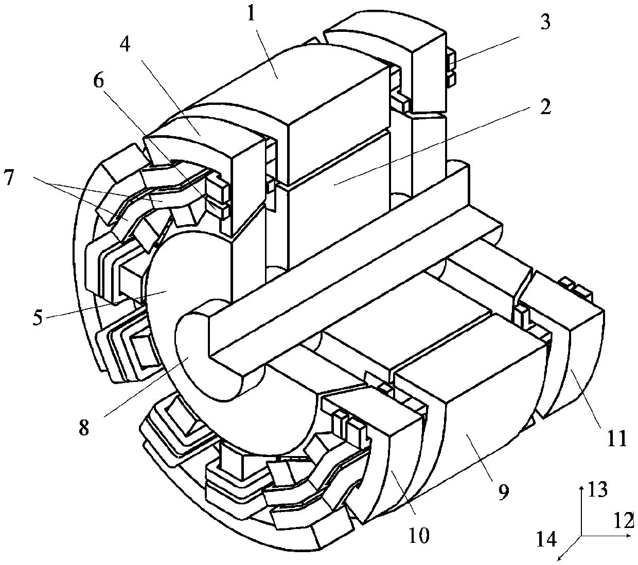 A tapered magnetic bearing switched reluctance motor and its control method