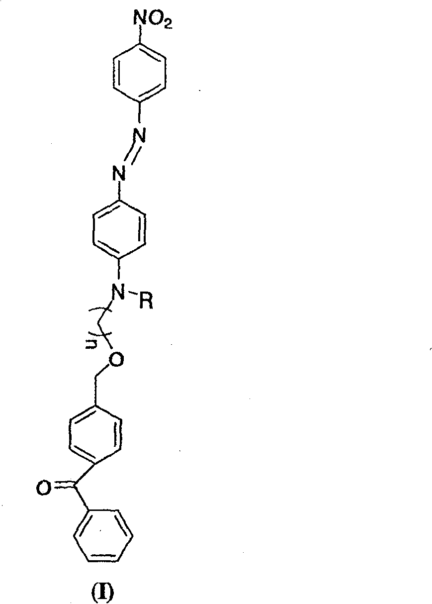 P-nitro azobenzene dye containing diphenyl ketone through ether bond linkage, synthesis and application thereof