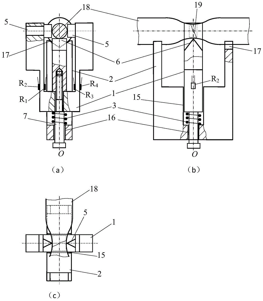 Measuring device and method for the minimum diameter of the shrinkage part of the tensile sample after fracture