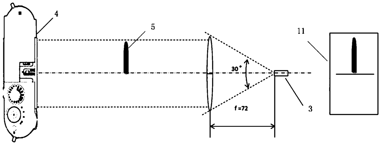 Pulse shadow imaging based laser target projectile miss distance measurement and calibration method