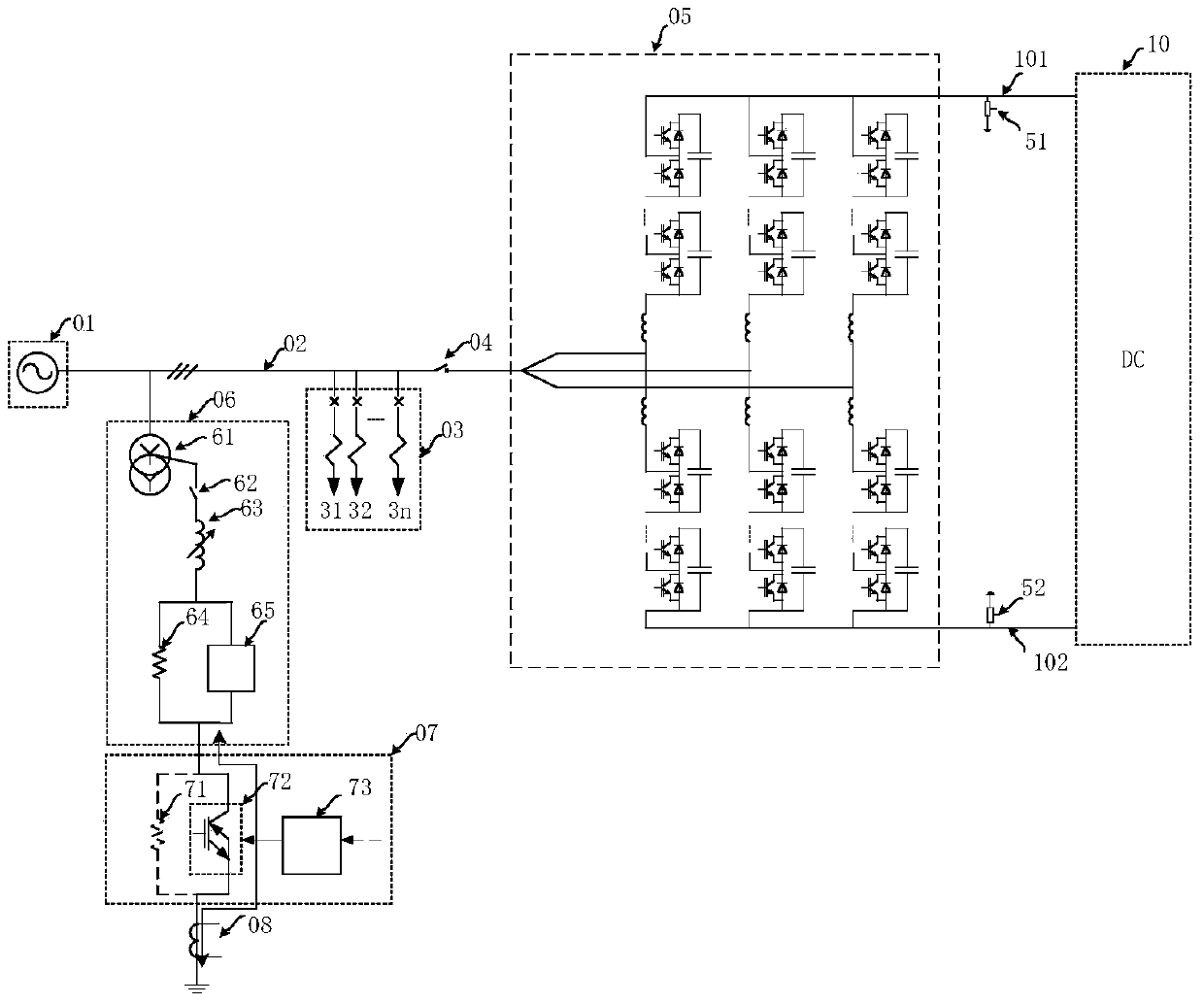 An AC-DC hybrid power system and DC side fault protection method