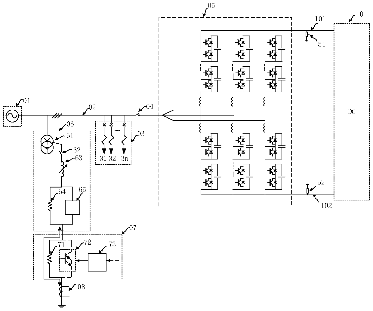 An AC-DC hybrid power system and DC side fault protection method