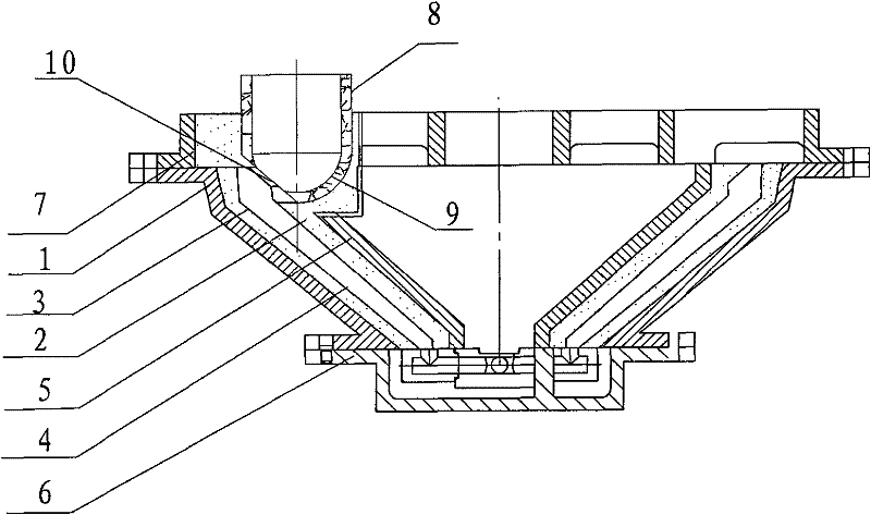 Manufacturing method of heating/heat-insulated restricted neck feeding on inner/outer metal mold sand casting manganese steel crushing wall or rolling mortar wall