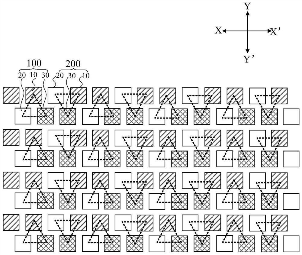 A pixel arrangement structure, a display panel, a display device, and a mask