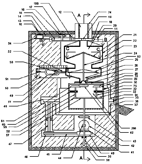 Feed screening and stirring device using differential centrifugation