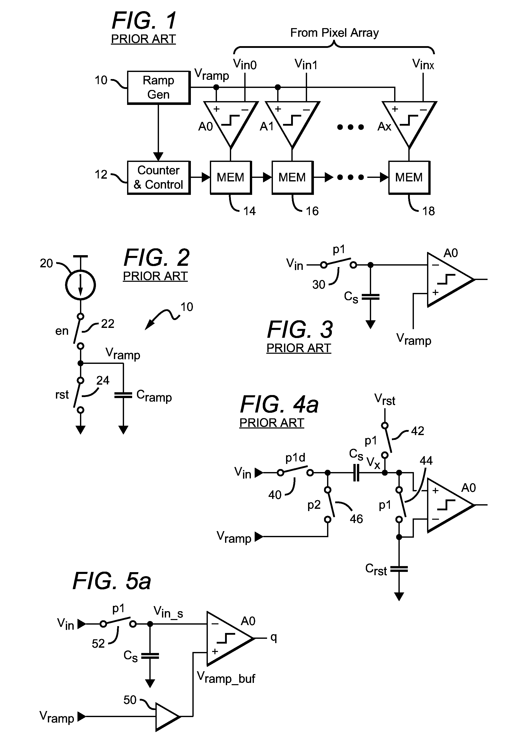 Comparator circuits with local ramp buffering for a column-parallel single-slope ADC