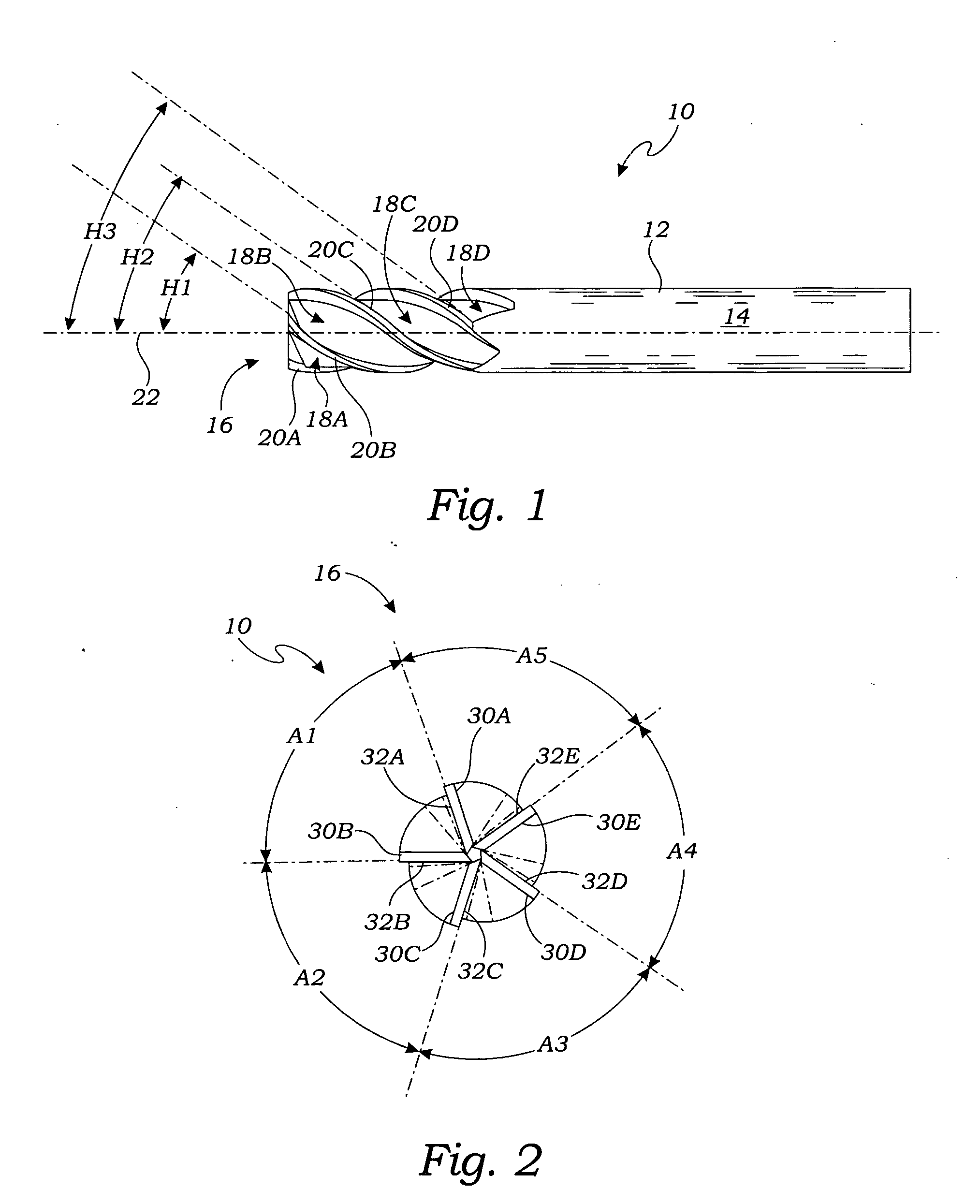 Rotary cutting tool having multiple helical cutting edges with differing helix angles