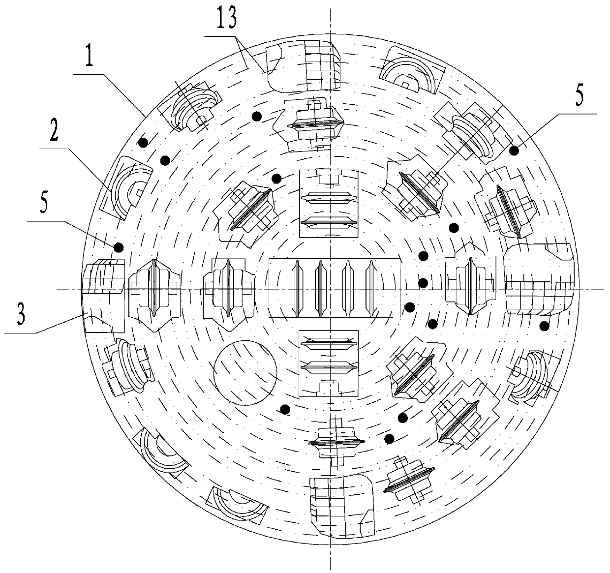 High-pressure water jet double-slit coupling rock breaking tunnel boring machine