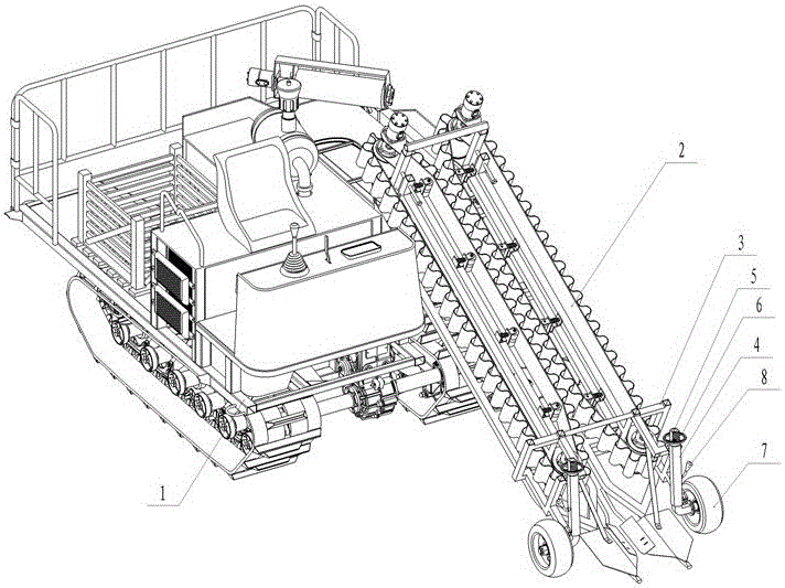 Ground adaptive device, method and application of self-propelled cabbage harvester
