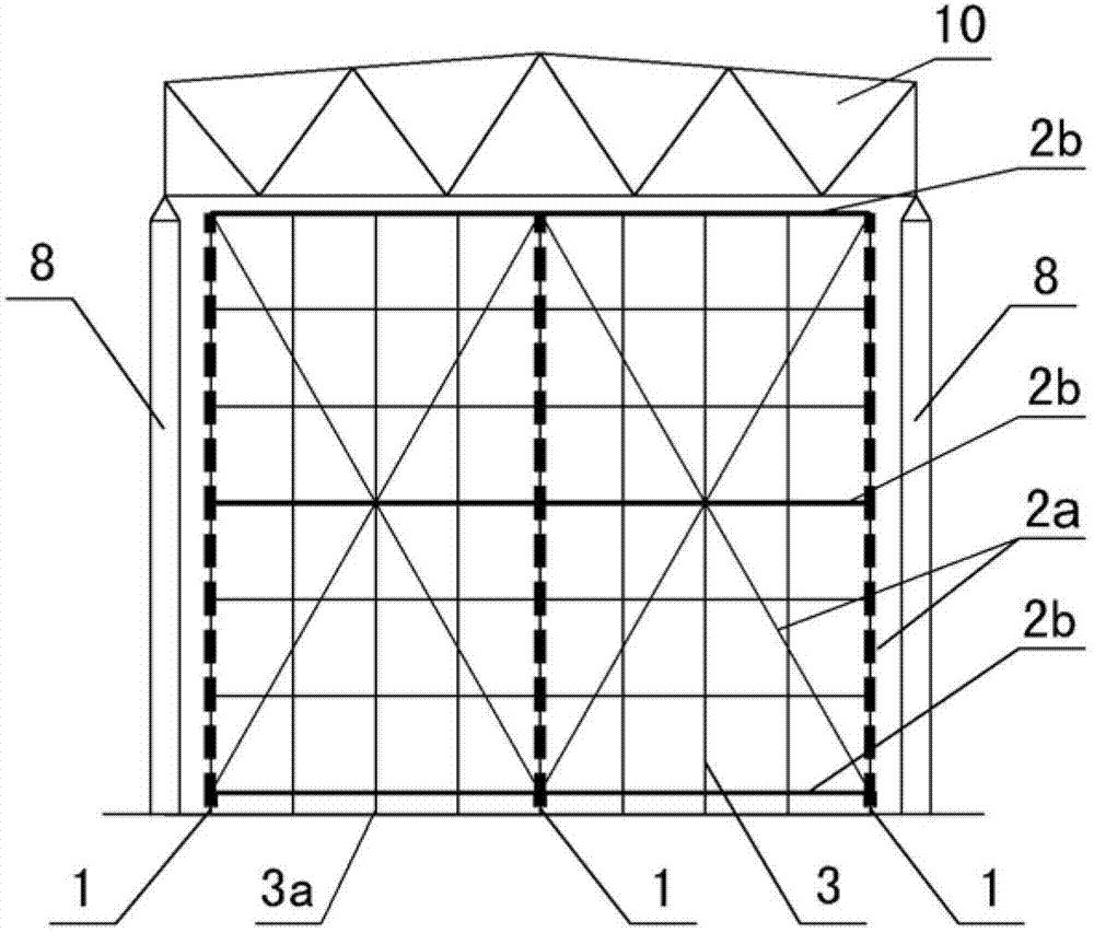 Sliding frame structure in construction of large-area multi-column-point supported reticulated shells