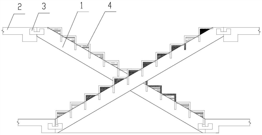 Precast beam type scissor stair and construction method thereof