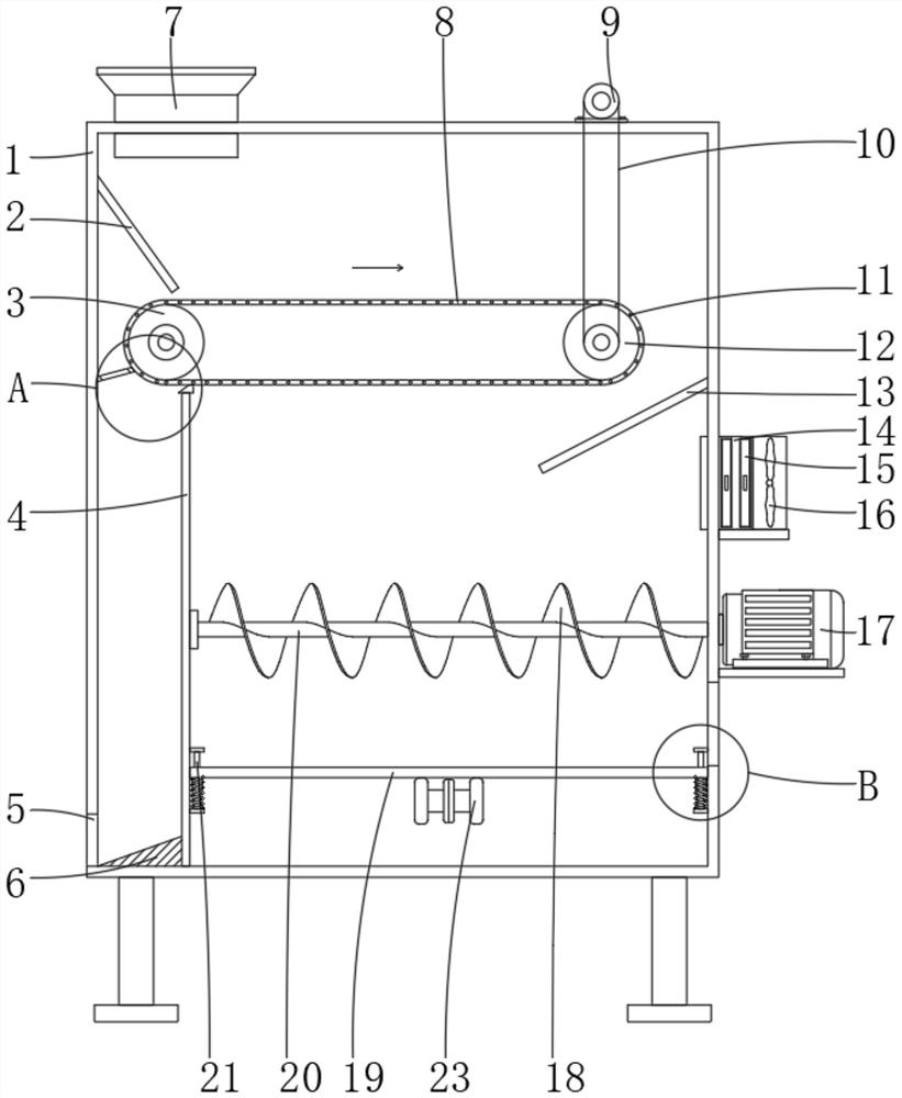 Dust removal device with metal impurity block removal function for grain processing