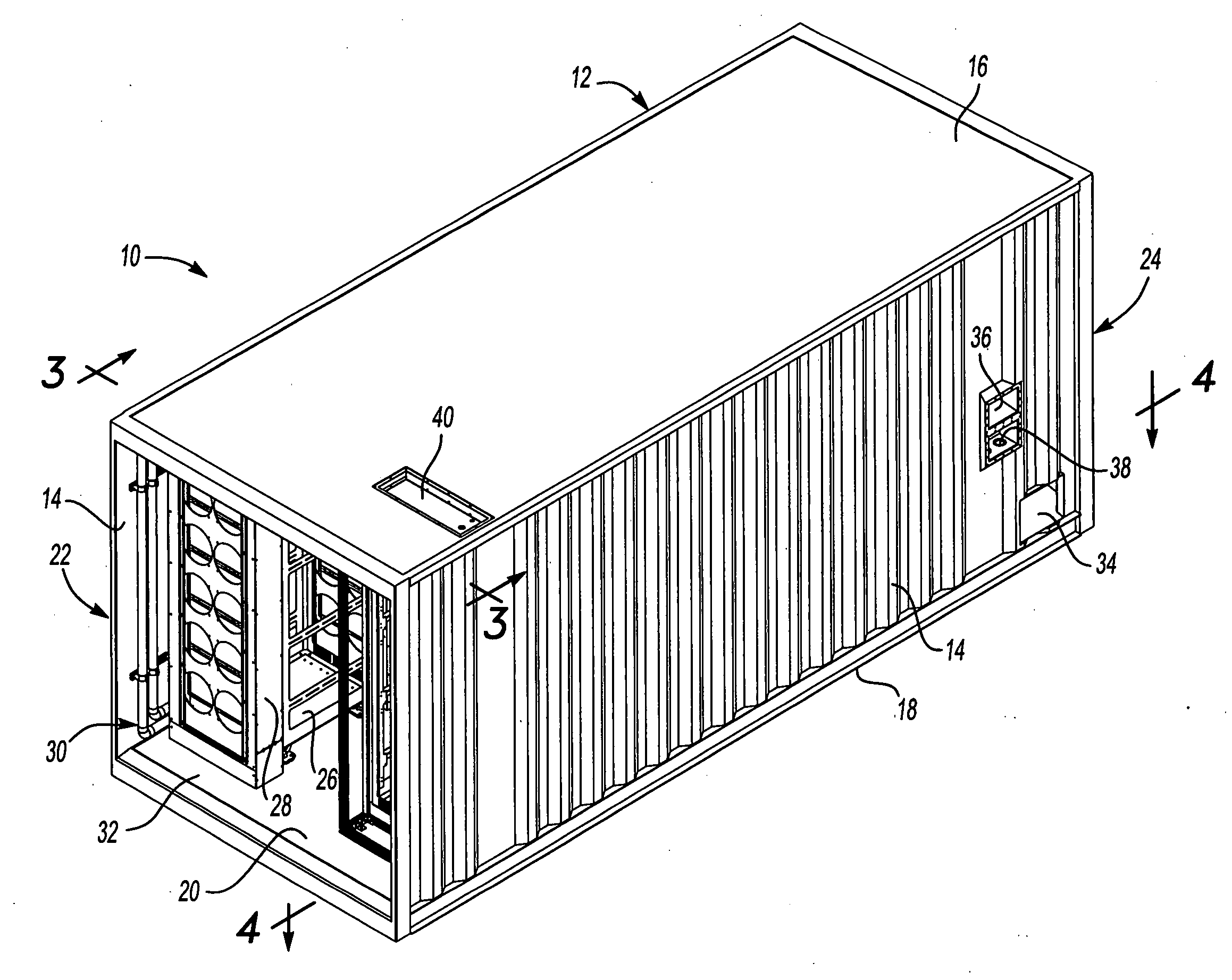 Server rack service utilities for a data center in a shipping container