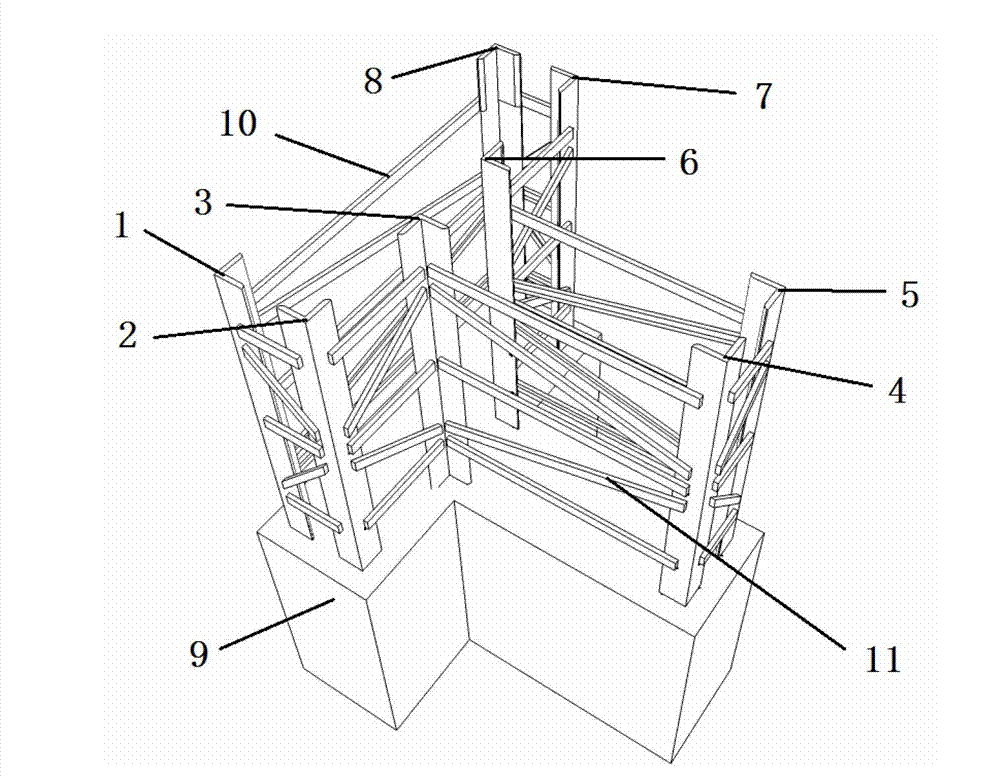 T-shaped steel reinforced concrete special-shaped column of supporting steel frame