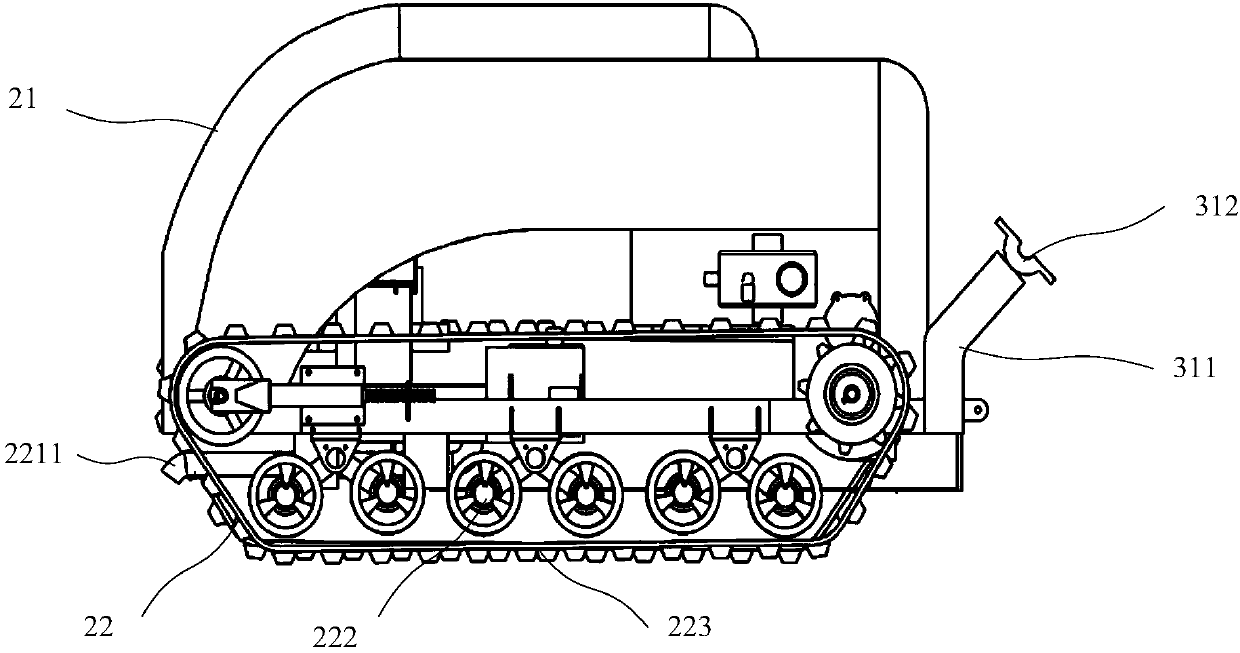 Crawler-type hanging plough lawn mower