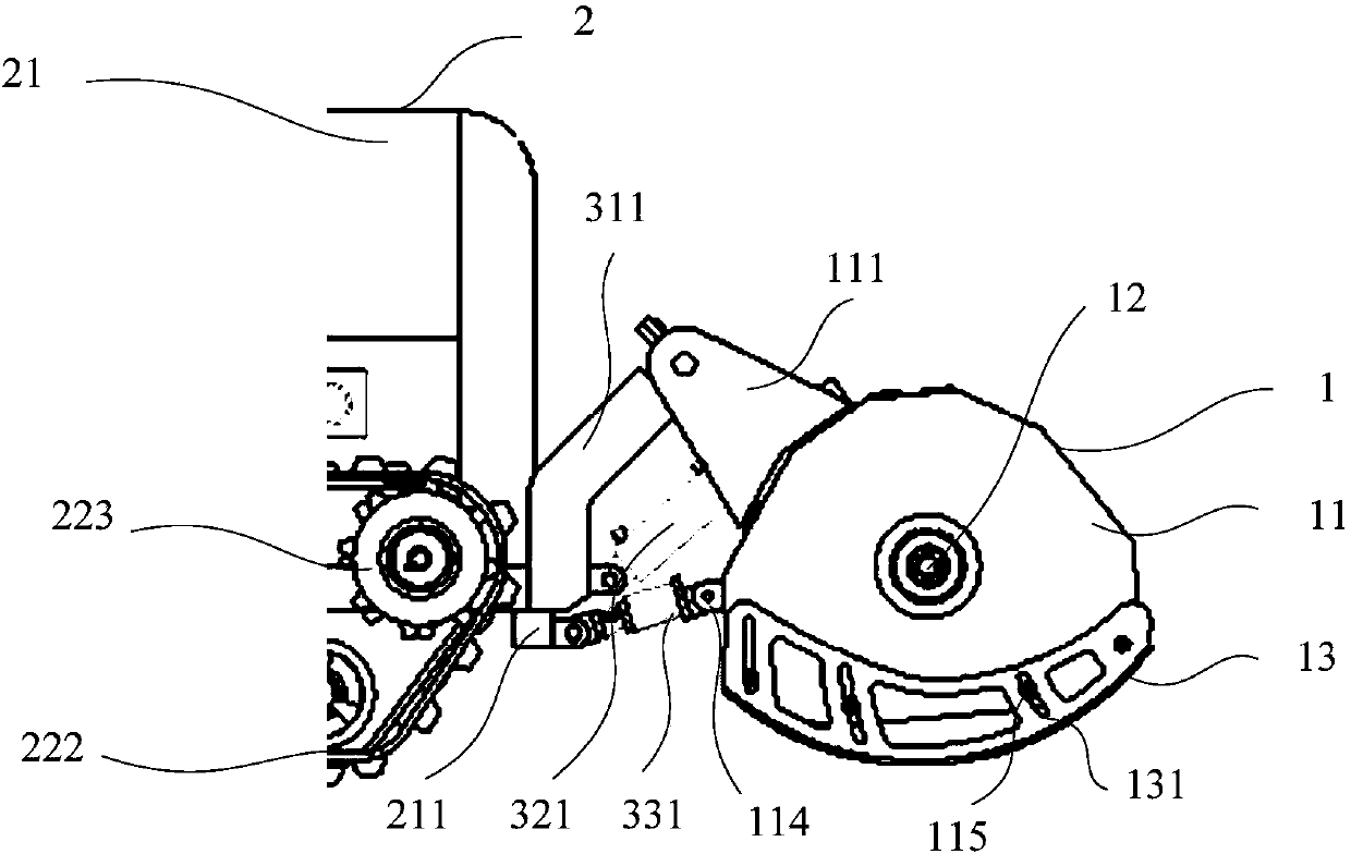 Crawler-type hanging plough lawn mower