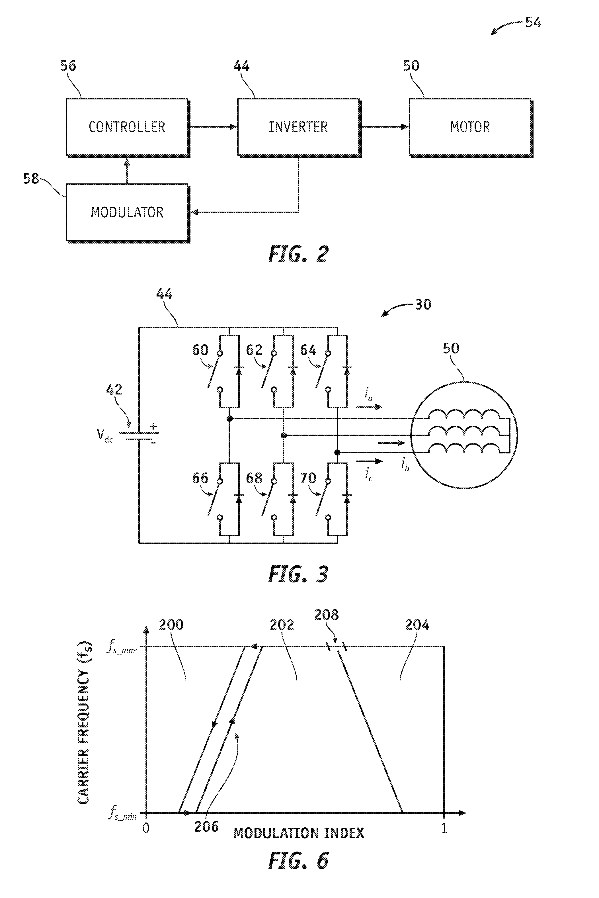 Method and system for controlling power inverters in electric drives of vehicles with two-mode transmissions