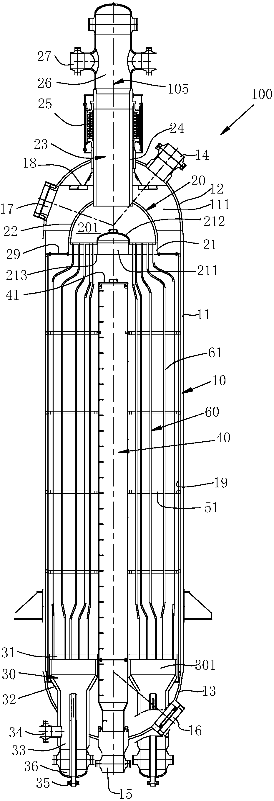 Asymmetric pipe-plate type bundle pipe reactor and methanol synthesis process