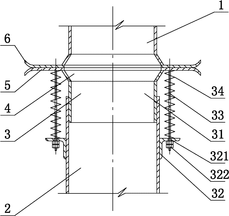 Device for jointing dust removing air pipes of movable discharging carriage, dust removing system and method for jointing air pipes