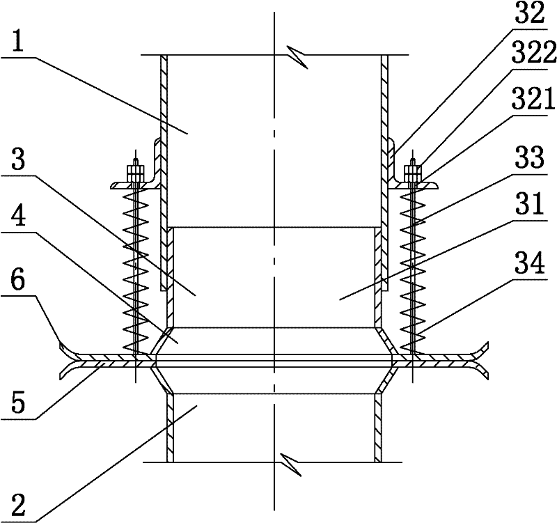 Device for jointing dust removing air pipes of movable discharging carriage, dust removing system and method for jointing air pipes