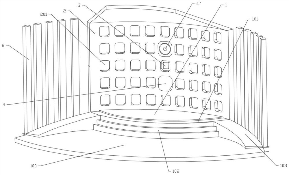 An outdoor stage with directional sound transmission